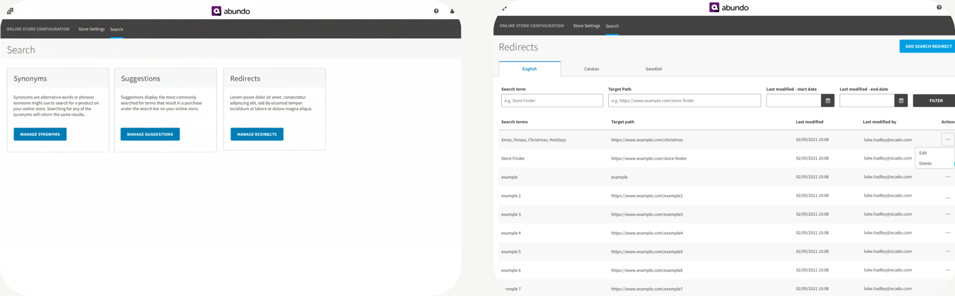A picture of a grid of two images shoewing the CMS for search